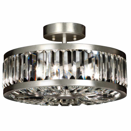 Crystal Enchantment 16" Diameter Three-Light Semi-Flush Mount Ceiling Fixture with Multi-Faceted Crystal Panels