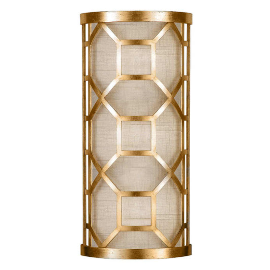 Allegretto Gold Two-Light Wall Sconce with White Textured Linen Shade