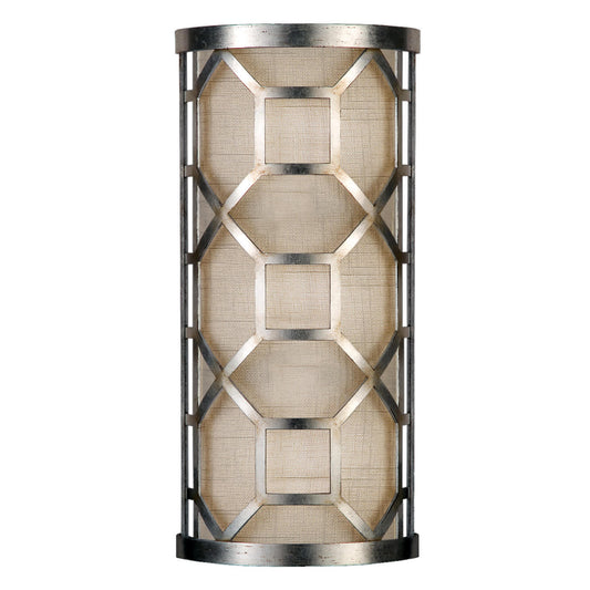 Allegretto Silver Two-Light Wall Sconce with White Textured Linen Shade