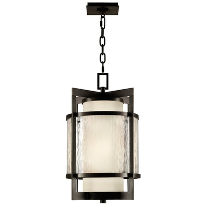 Fine Art Handcrafted Lighting Singapore Moderne Outdoor Two-Light Outdoor Pendant with Off-White Interior and Clear Textured Exterior Glass Shades