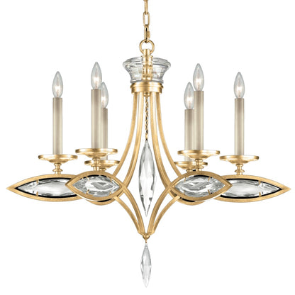 Fine Art Handcrafted Lighting 6 Light 1 Tier Chandelier in Florentine Brushed Gold Leaf Finish with Hand-Cut Faceted Crystals from the Marquise Collection