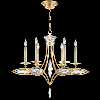 Fine Art Handcrafted Lighting 6 Light 1 Tier Chandelier in Florentine Brushed Gold Leaf Finish with Hand-Cut Faceted Crystals from the Marquise Collection