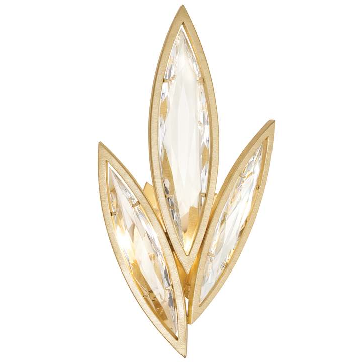 2 Light ADA Wall Sconce in Florentine Brushed Gold Leaf Finish with Hand-Cut Faceted Crystals from the Marquise Collection