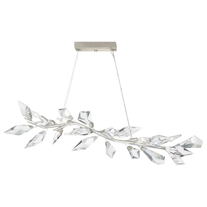 Foret 48" Linear Pendant with Hand-cut Faceted Crystal Leaves