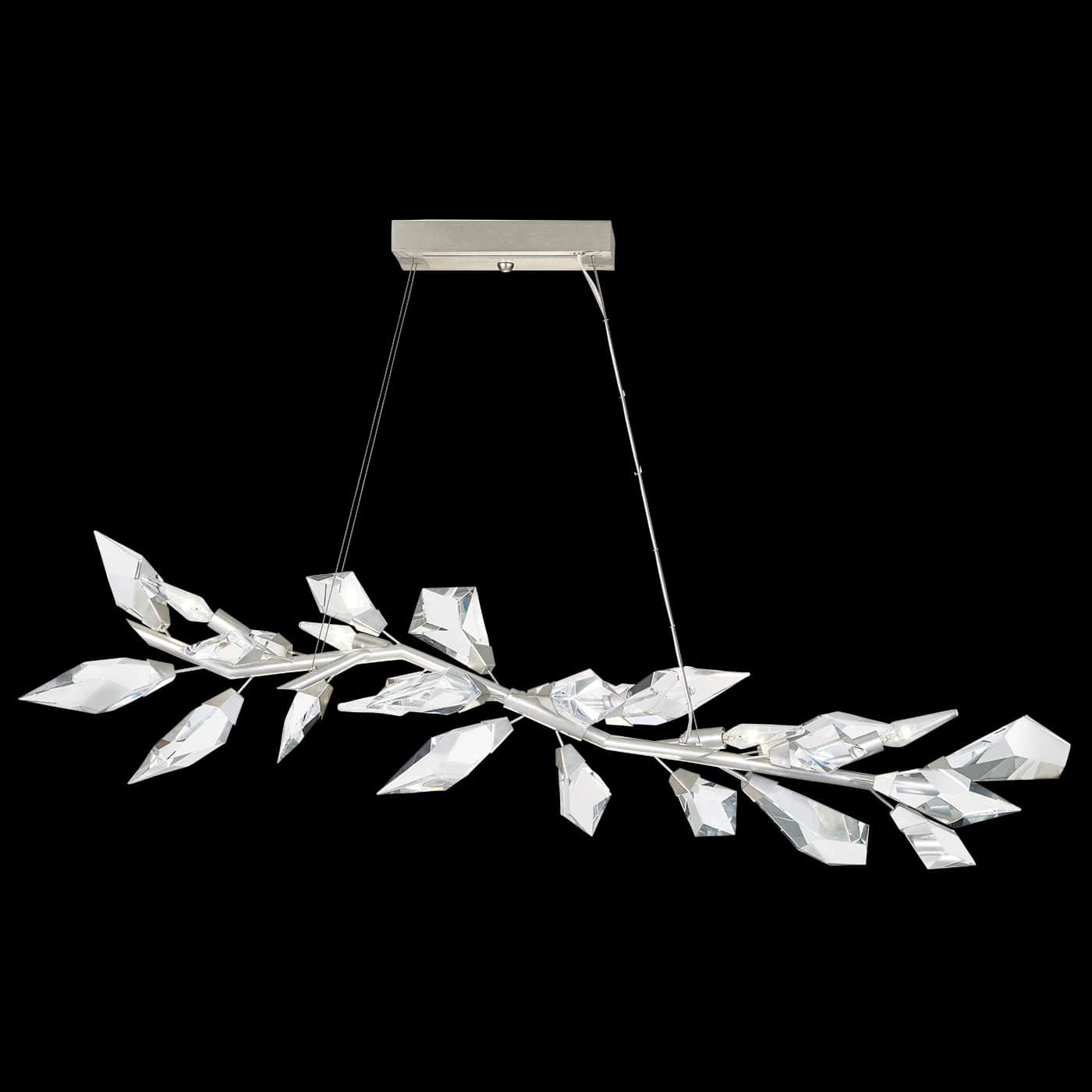 Foret 48" Linear Pendant with Hand-cut Faceted Crystal Leaves