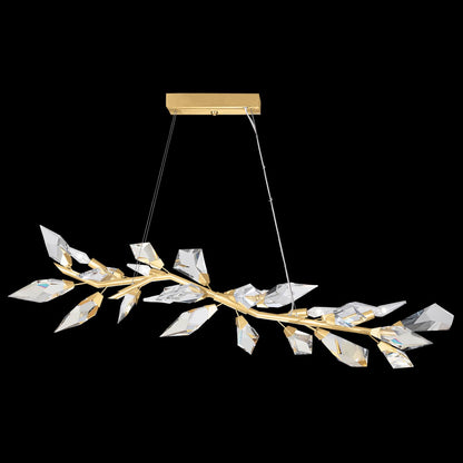 Foret 48" Linear Pendant with Hand-cut Faceted Crystal Leaves