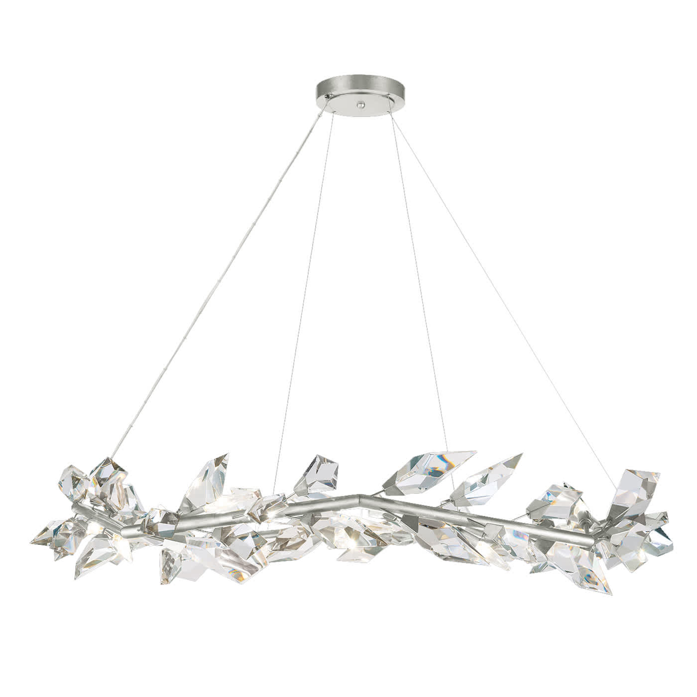 Foret 55" Round Pendant with Hand-cut Faceted Crystal Leaves