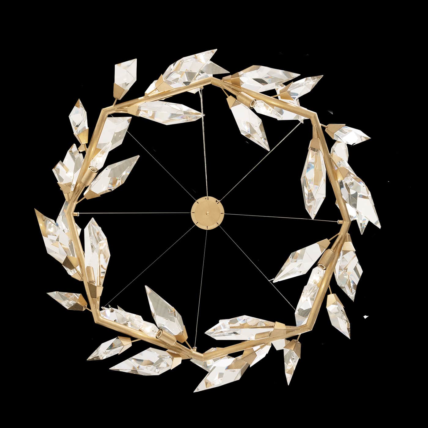 Foret 55" Round Pendant with Hand-cut Faceted Crystal Leaves