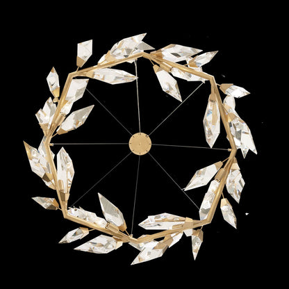 Foret 55" Round Pendant with Hand-cut Faceted Crystal Leaves