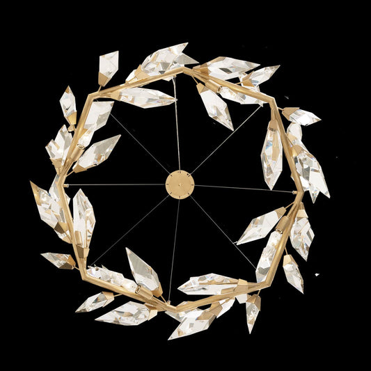 Foret 55" Round Pendant with Hand-cut Faceted Crystal Leaves