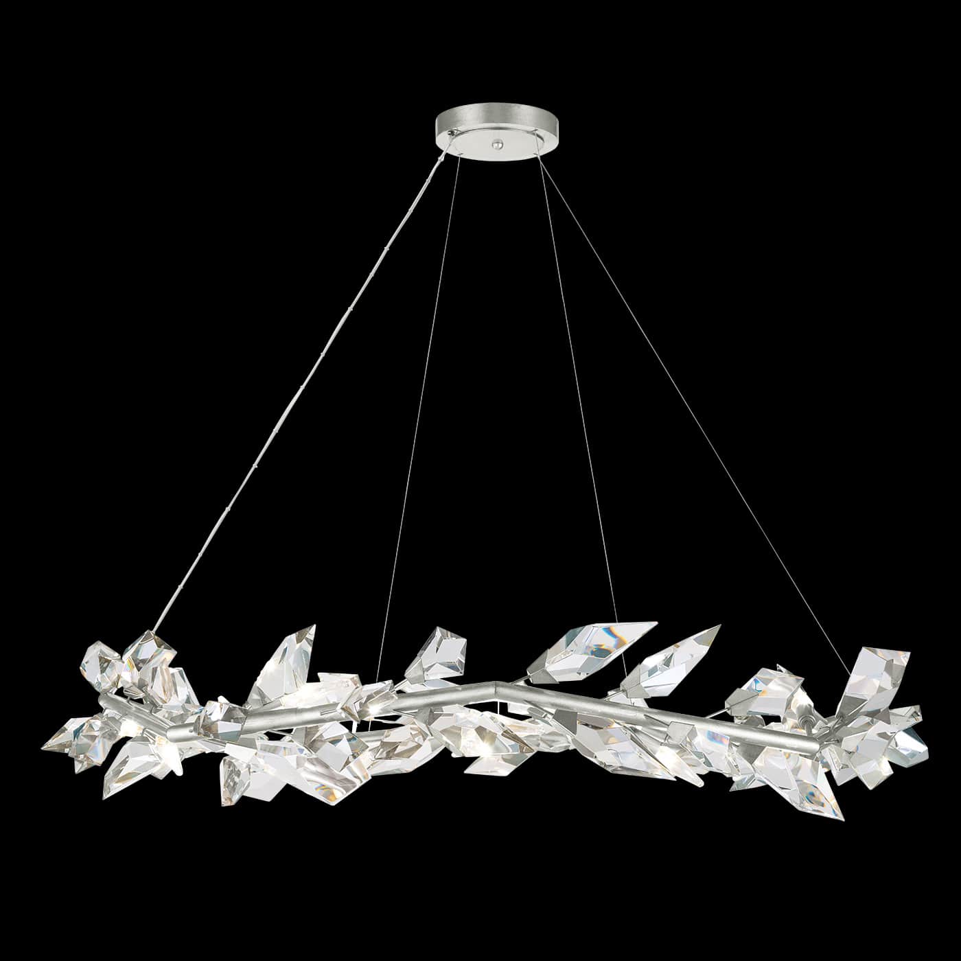 Foret 55" Round Pendant with Hand-cut Faceted Crystal Leaves
