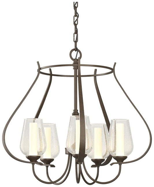 Flora 22.2" Wide 5 Arm Bronze Chandelier With Opal and Seeded Glass
