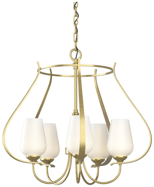 Flora 22.2" Wide 5 Arm Round Modern Brass Chandelier With Opal Glass