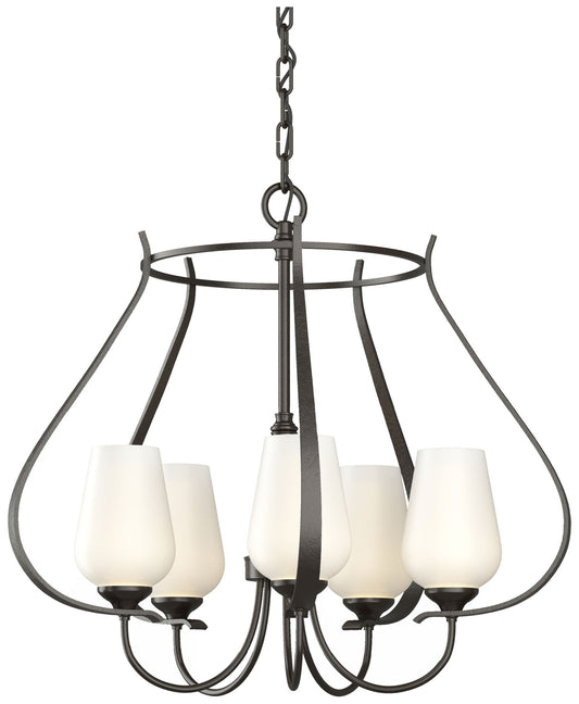 Flora 22.2" Wide 5 Arm Round Oil Rubbed Bronze Chandelier With Opal Gl