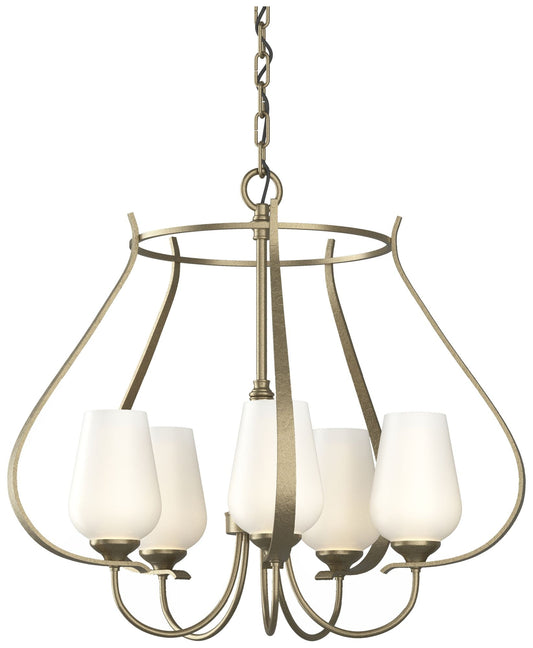 Flora 22.2" Wide 5 Arm Round Soft Gold Chandelier With Opal Glass