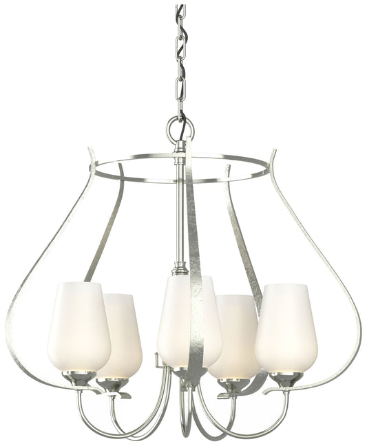 Flora 22.2" Wide 5 Arm Round Sterling Chandelier With Opal Glass