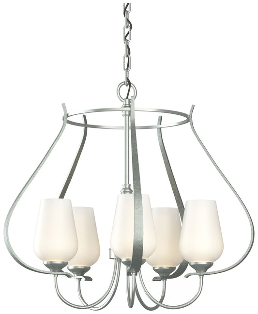 Flora 22.2" Wide 5 Arm Round Vintage Platinum Chandelier With Opal Gla