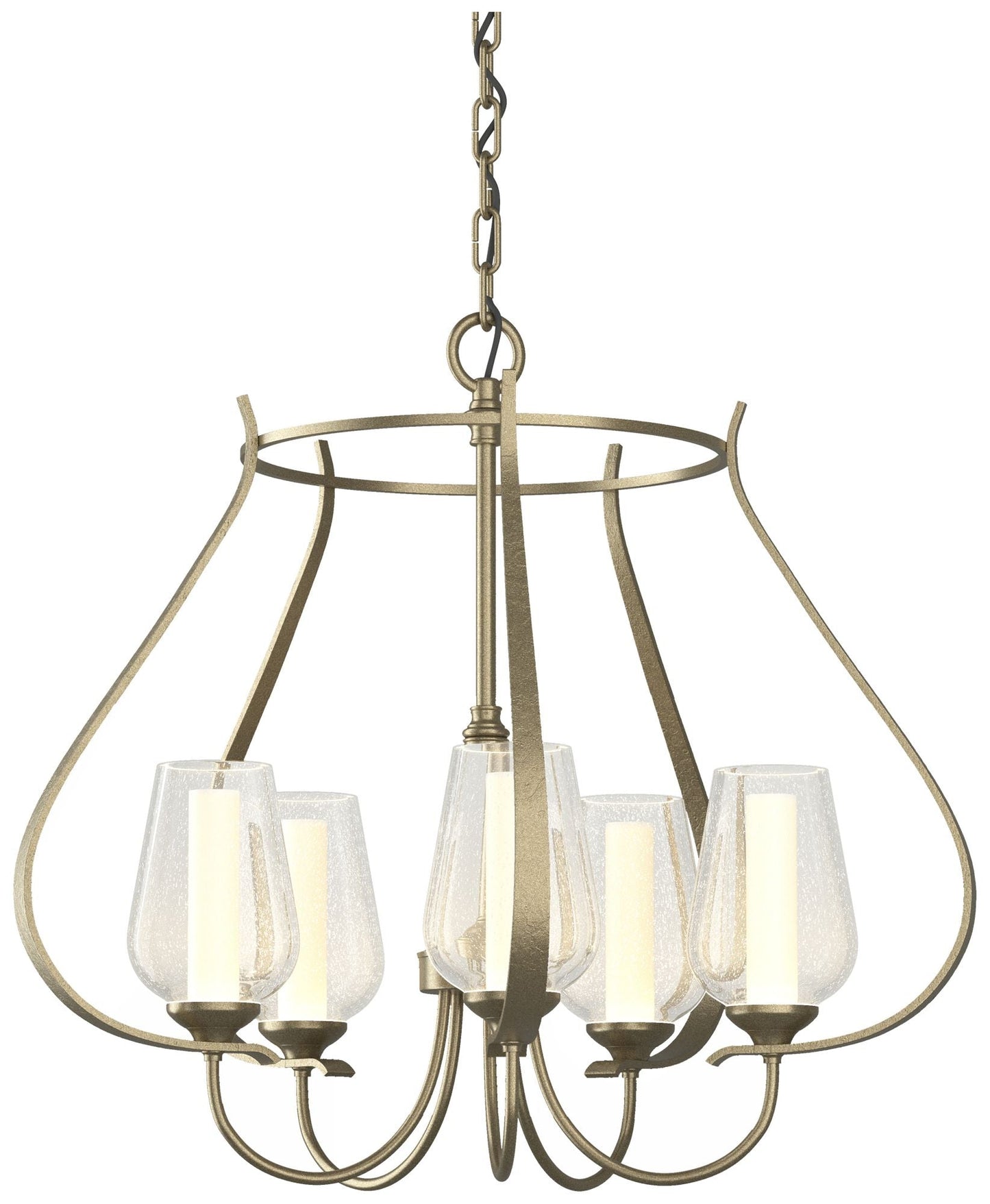 Flora 22.2" Wide 5 Arm Soft Gold Chandelier With Opal and Seeded Glass