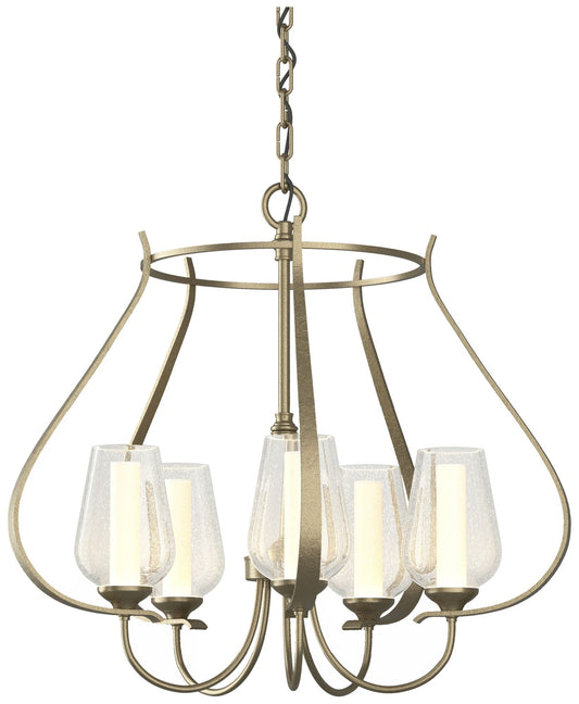 Flora 22.2" Wide 5 Arm Soft Gold Chandelier With Opal and Seeded Glass