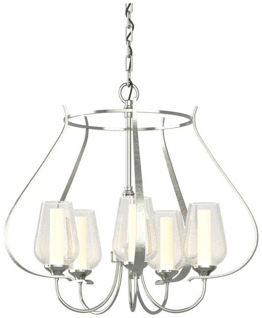 Flora 22.2" Wide 5 Arm Sterling Chandelier With Opal and Seeded Glass