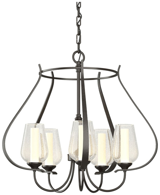 Flora 22.2"W 5 Arm Oil Rubbed Bronze Chandelier With Opal and Seeded G