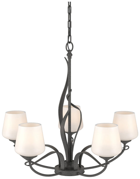 Flora Natural Iron 5 Arm Chandelier With Opal Glass