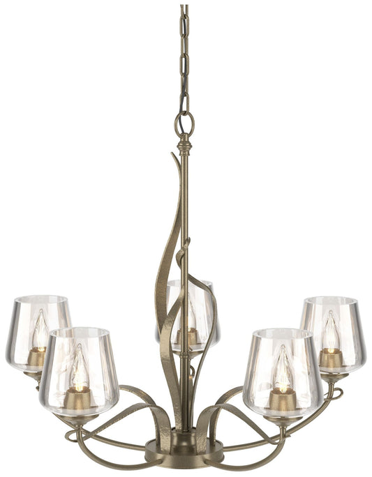 Flora Soft Gold 5 Arm Chandelier With Clear Glass