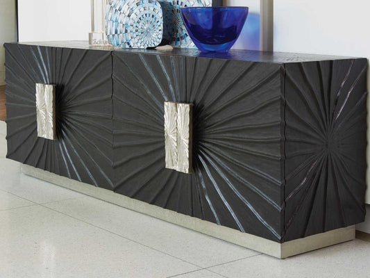 Pleated Media Sideboard in Black Onyx Pine Wood with Black Nickel