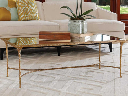 Organic Rectangle Coffee Table in Burnished Brass with Mirrored Top