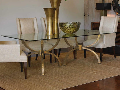 Teton Rectangular Glass Dining Table with Gold Iron Base