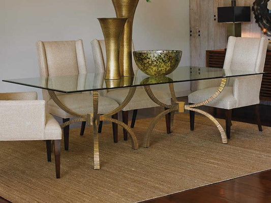 Teton Rectangular Glass Dining Table with Gold Iron Base