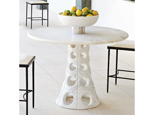 Taper Circle 40-Inch Round Dining Table White Honed Marble