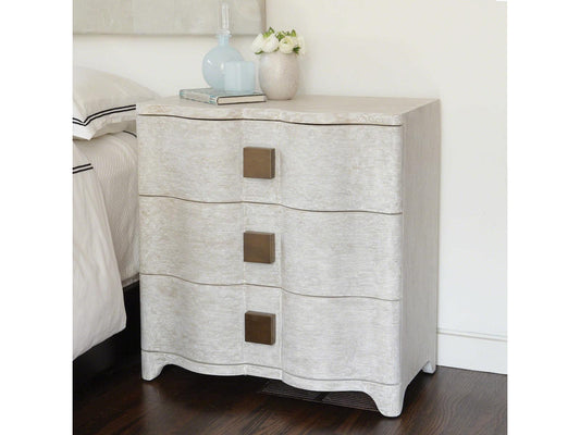 Toile Linen 3-Drawer Nightstand in White Oak and Belgian Linen