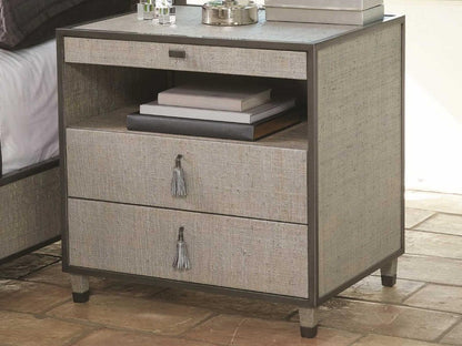 Argento 3-Drawer Nightstand in Silver Raffia and Pewter Trim