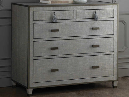 Argento 5-Drawer Chest with Silvered Raffia and Pewter Trim