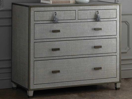 Argento 5-Drawer Chest with Silvered Raffia and Pewter Trim