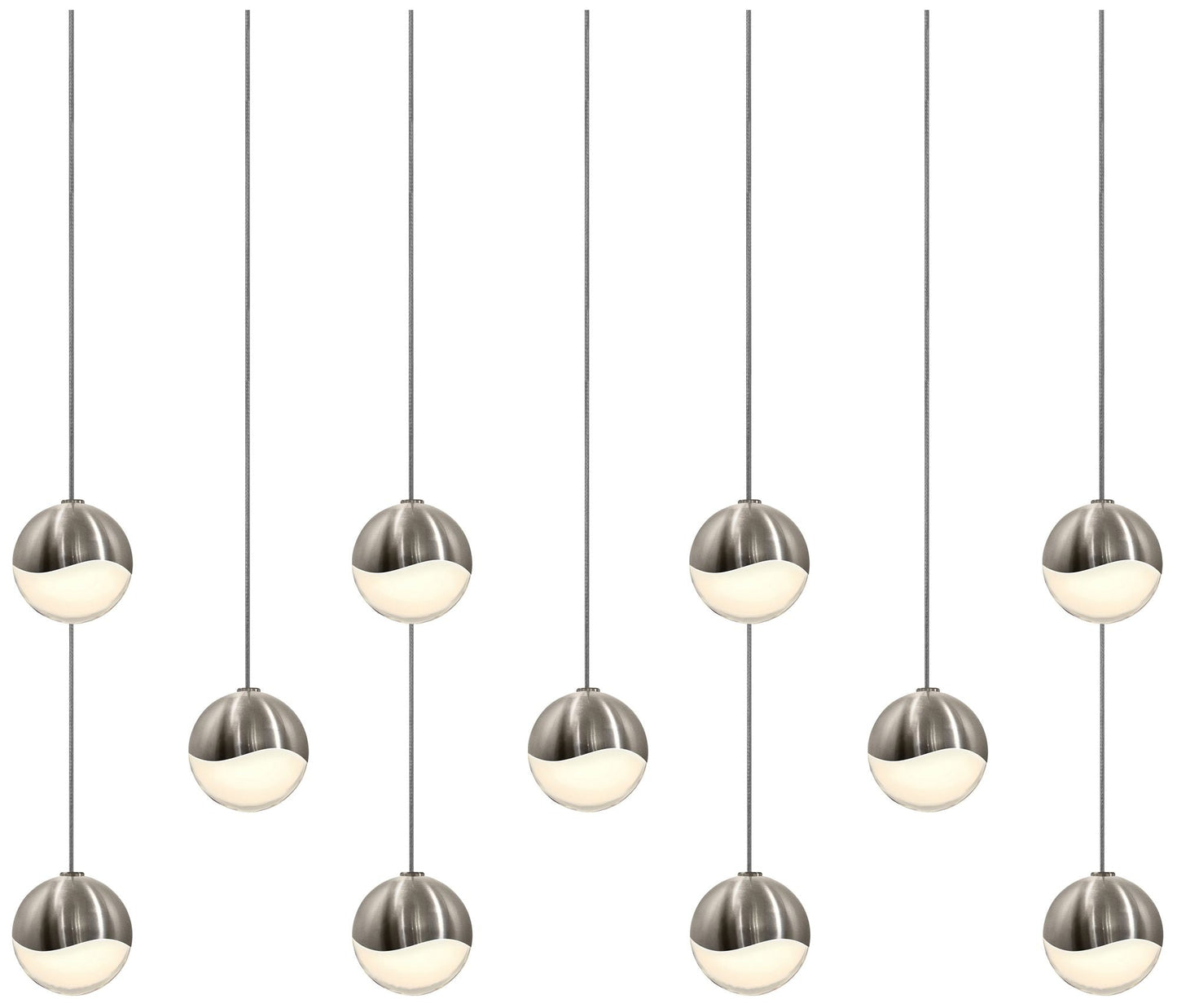Grapes 36.25" Wide 11.Light Satin Nickel Small Rectangle LED Pendant
