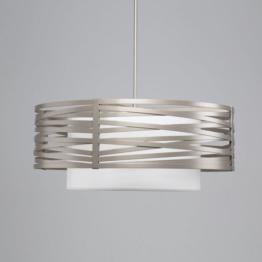 Tempest 4 Light 36" Wide Drum Chandelier - Medium (E26) with White Linen Inner and Finished to Match Metal Outer Shade
