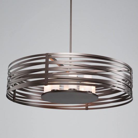 Tempest 8 Light 48" Wide LED Drum Chandelier - with Frosted Glass Inner Shades and Finished to Match Outer Metal Shade