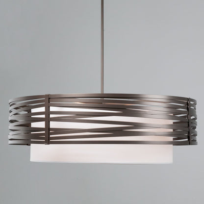 Tempest 8 Light 48" Wide Drum Chandelier - Medium (E26) with White Linen Inner and Finished to Match Metal Outer Shade