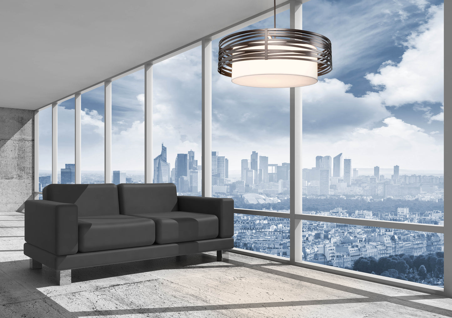 Tempest 8 Light 48" Wide Drum Chandelier - Medium (E26) with White Linen Inner and Finished to Match Metal Outer Shade