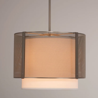 Hammerton Studio Uptown Mesh 4 Light 18" Wide Full Sized Single Pendant - Medium (E26) with White Linen Inner and Finished to Match Metal Outer Shade