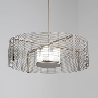 Downtown Mesh 4 Light 38" Wide LED Drum Chandelier - with Frosted Glass Inner Shades and Finished to Match Outer Metal Shade
