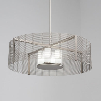 Hammerton Studio Downtown Mesh 4 Light 38" Wide LED Drum Chandelier - with Frosted Glass Inner Shades and Finished to Match Outer Metal Shade