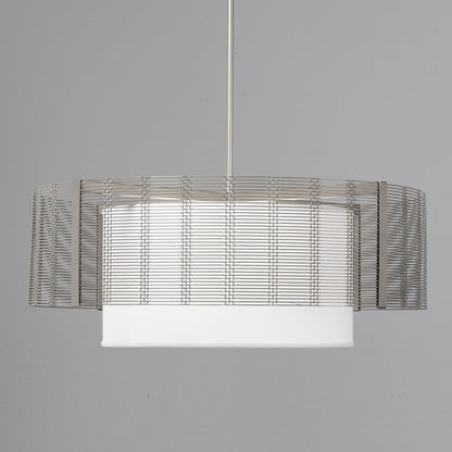 Downtown Mesh 4 Light 38" Wide Drum Chandelier - Medium (E26) with White Linen Inner and Finished to Match Metal Outer Shade