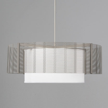 Hammerton Studio Downtown Mesh 4 Light 38" Wide Drum Chandelier - Medium (E26) with White Linen Inner and Finished to Match Metal Outer Shade