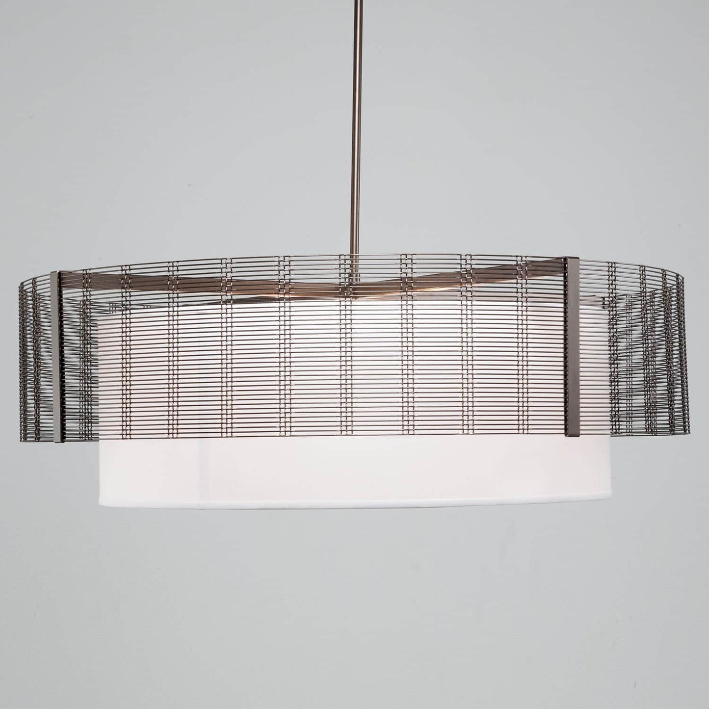 Downtown Mesh 8 Light 48" Wide Drum Chandelier - Medium (E26) with White Linen Inner and Finished to Match Metal Outer Shade