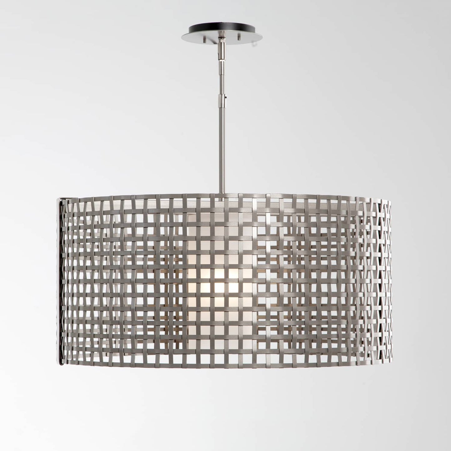 Tweed Single Light 25" Wide Drum Chandelier - Medium (E26) with Frosted Glass Inner and Finished to Match Metal Outer Shade
