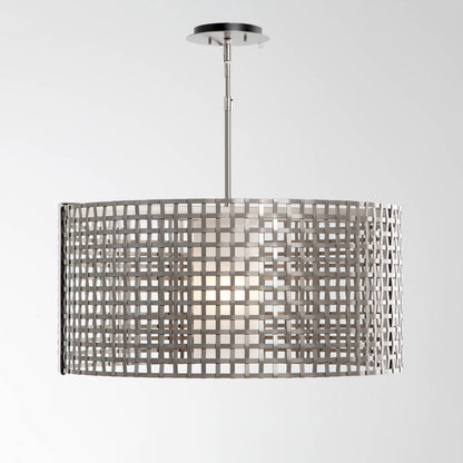 Tweed Single Light 25" Wide Drum Chandelier - Medium (E26) with Frosted Glass Inner and Finished to Match Metal Outer Shade