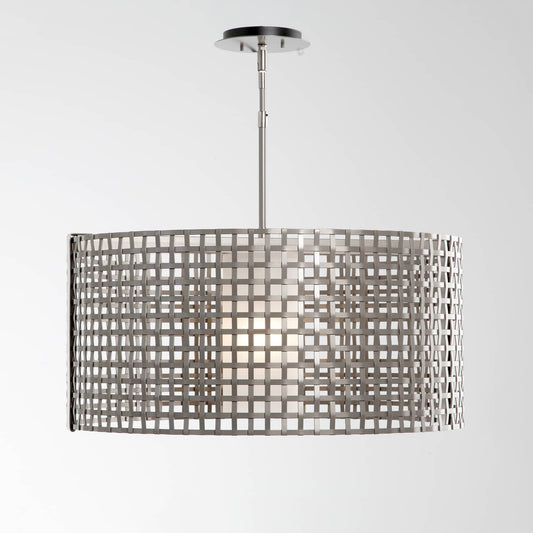Tweed Single Light 25" Wide Drum Chandelier - Medium (E26) with Frosted Glass Inner and Finished to Match Metal Outer Shade